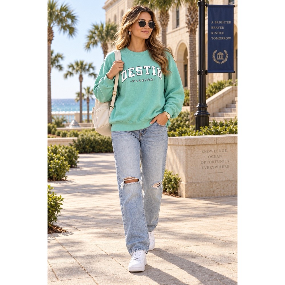 Pacific & Co Destin Florida Vintage Sweatshirt XL Mint Blue Collegiate Crewneck